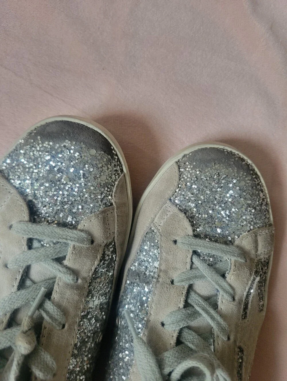 Kids Golden Goose Super Star With Silver Glitter And Suede Details
